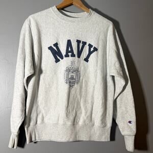 Vintage Champion Reverse Weave Navy Crewneck Sweatshirt Medium Gray USA Military